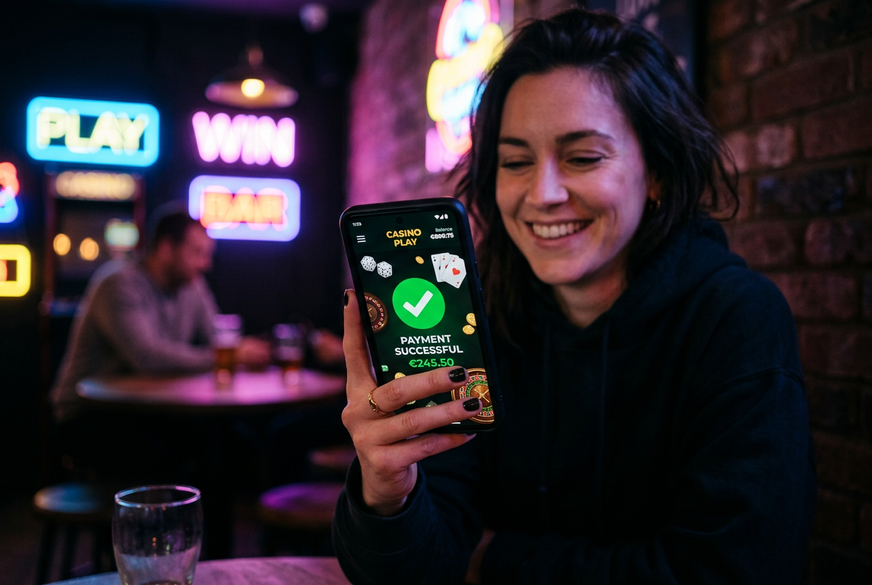 Gracz korzystający z płatności mobilnej w kasynie online na smartfonie
