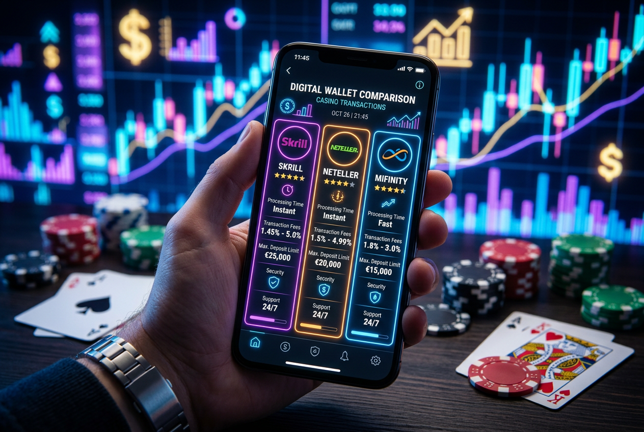 Modern financial technology interface showing e-wallet transactions and casino elements